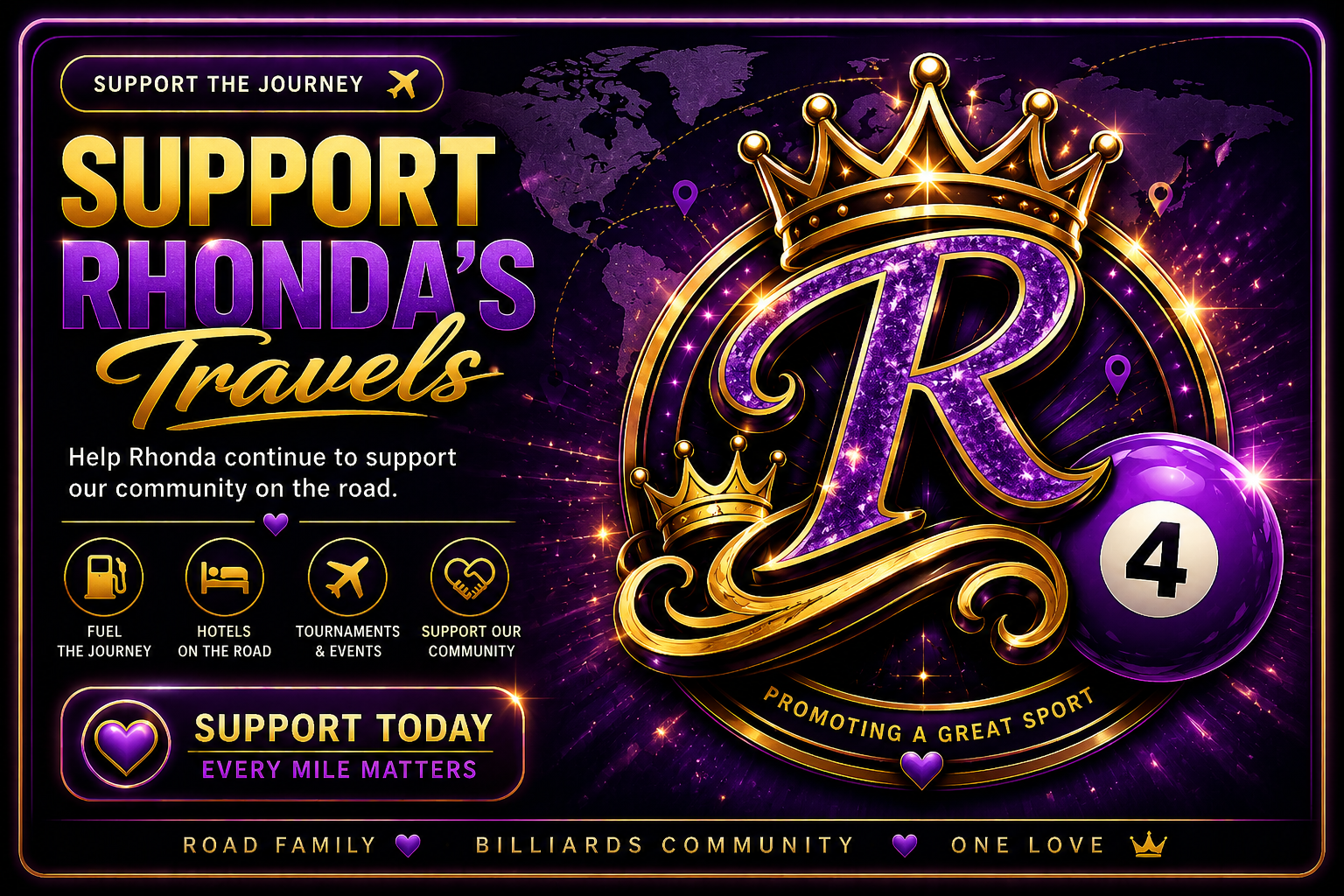 Support Rhonda Royal travels billiards community promo